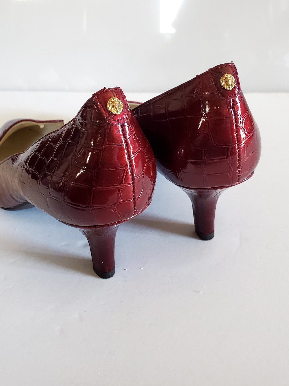 Anne Klein Felice Womens 9M Pointed Toe Kitten Heel Pumps Burgundy Croc New - Picture 9 of 13